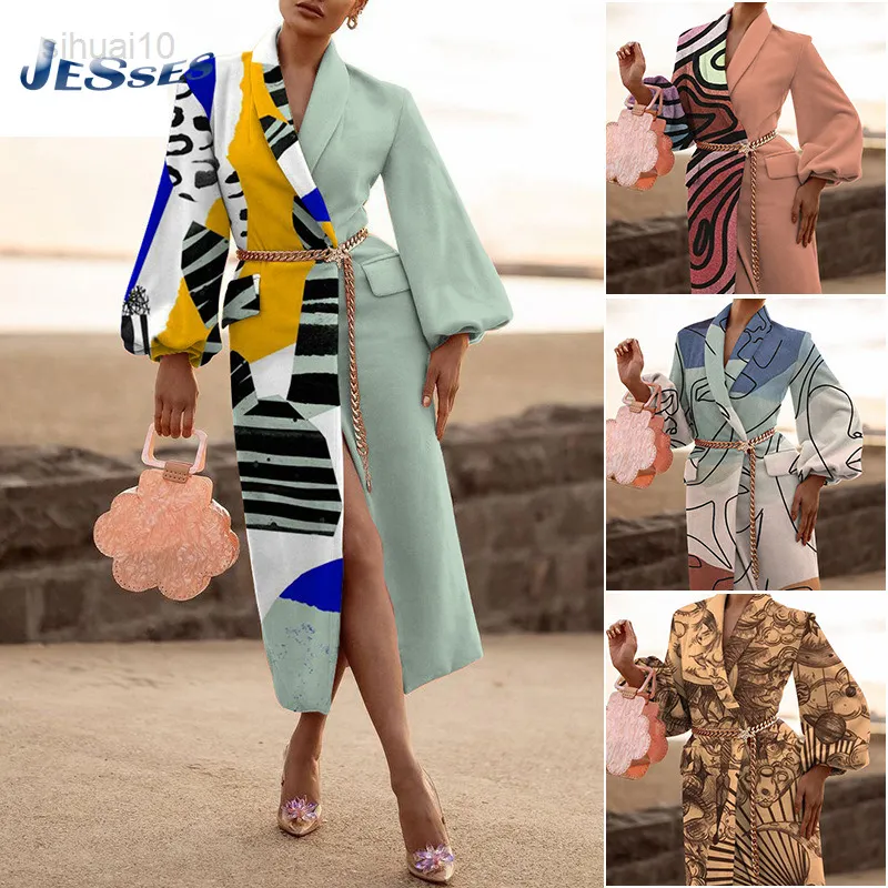 Jacks Wool Blends Eleganckie kobiety długie płaszcze jesienne zima kurtka kołnierzowa Top Office Lady Casual Loose Outfit L220725