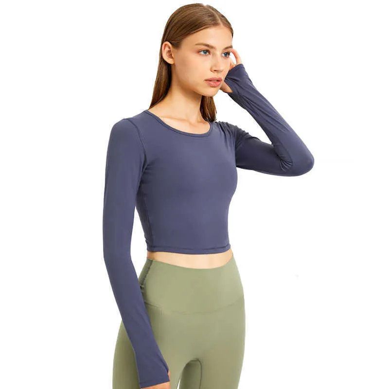 Fitness suit Yoga long sleeve running top women sexy navel exposed tight  short quick dry T-shirt