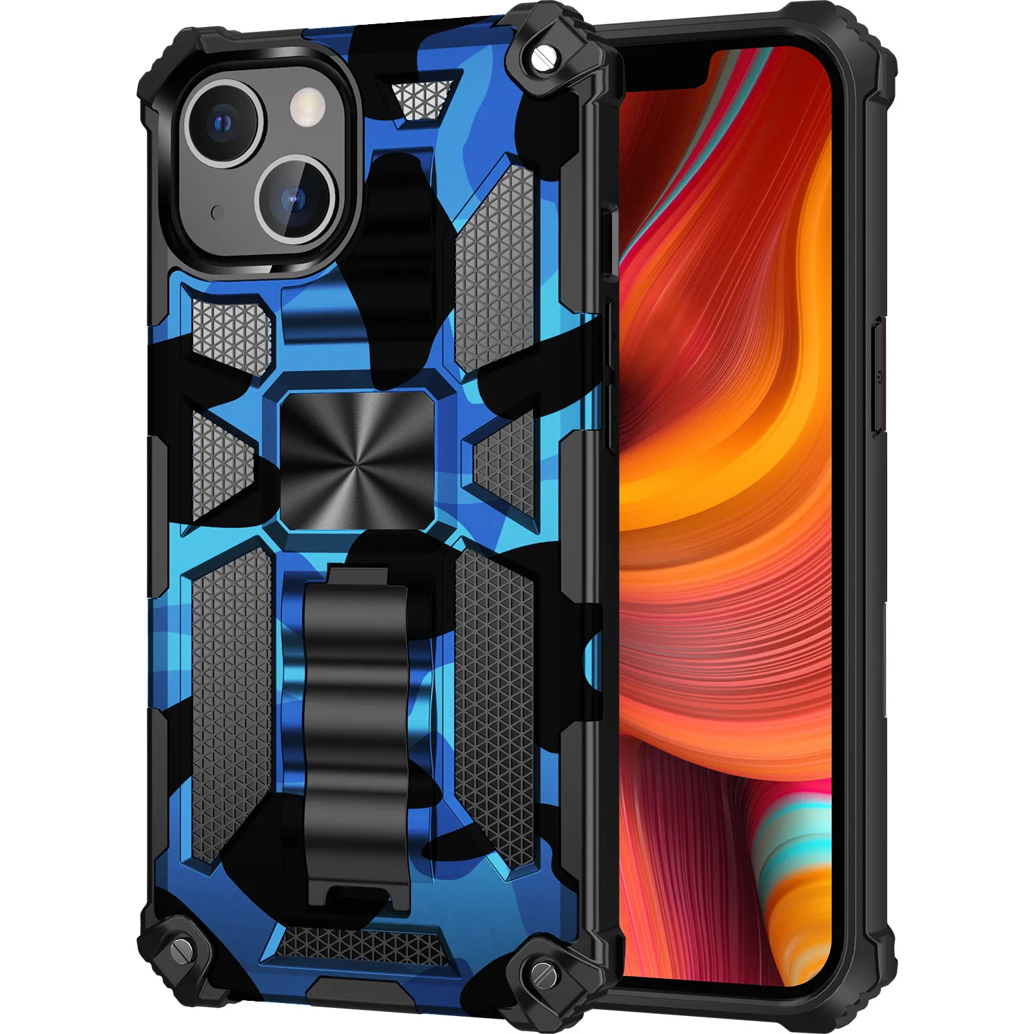 Shockproof Hybrid Built-in Kickstand Cases For iPhone 13 Pro Max 14 12 11 XR XS X 8 7 PLUS 6S Camouflage Camo Stand Armor Phone covers