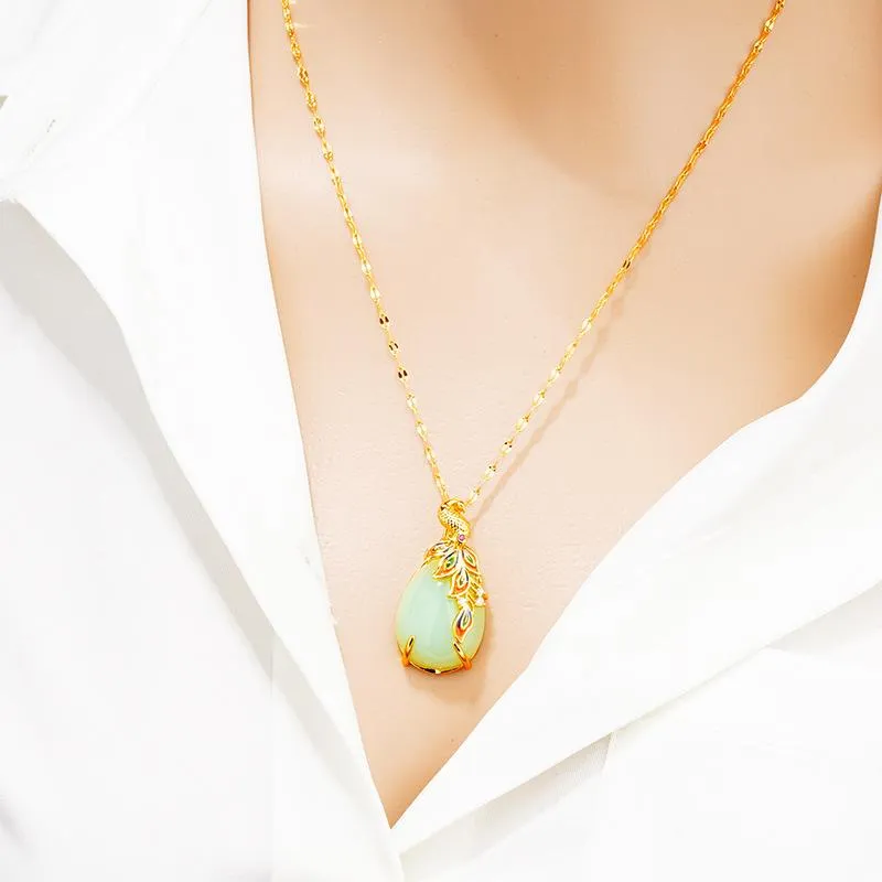 Collane pendenti Jade fortunato per le donne ragazze retrò stile classico a forma di fortuna e ricchezza collana di moda gioielli moda regali