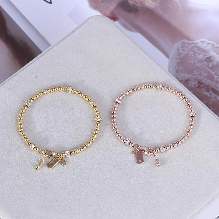 Link Chain European And American Jewelry Fashion Texture Round Zircon Ball Gold Bead Bracelet Female