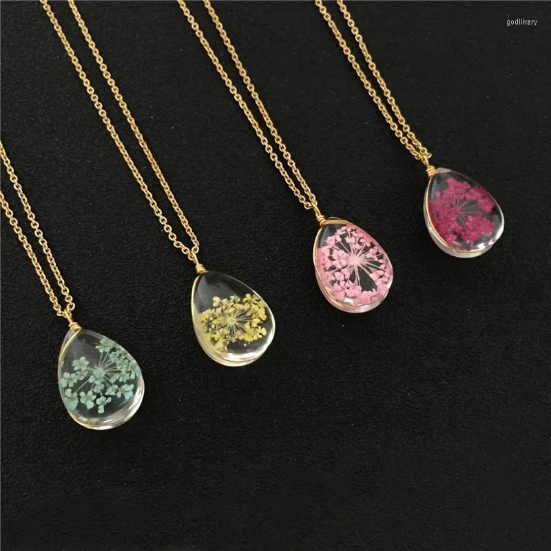 Pendant Necklaces Fashion Handmade Daisy Real Dry Flower Resin Necklace Dome Cabochon Dried WholesalePendant Godl22