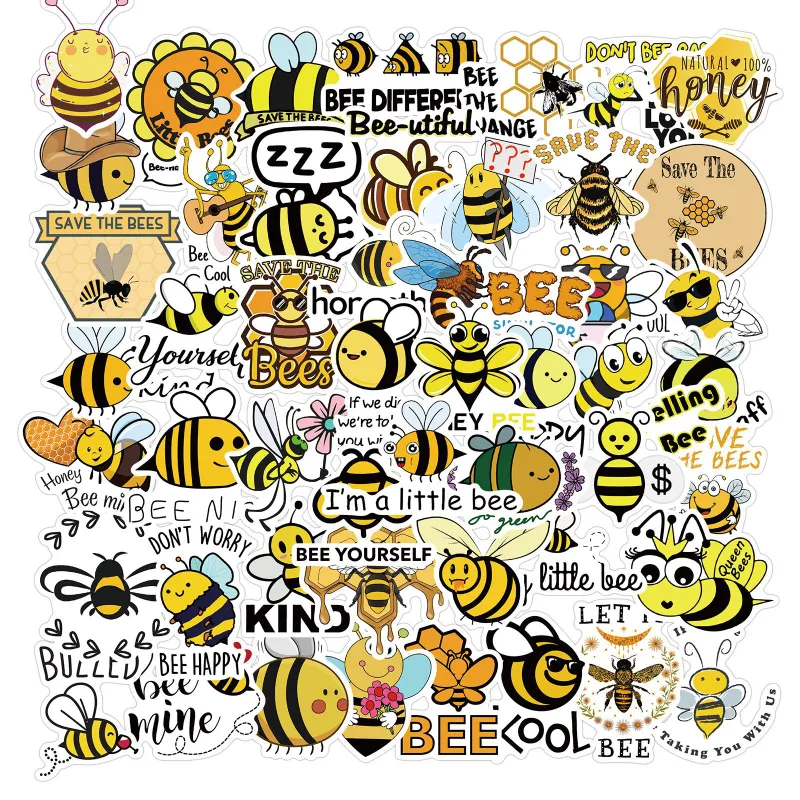 50 stks Cartoon Leuke Bee Dier Sticker Insect Honing Graffiti Kids Speelgoed Skateboard auto Motorfiets Fiets Sticker Decals Groothandel