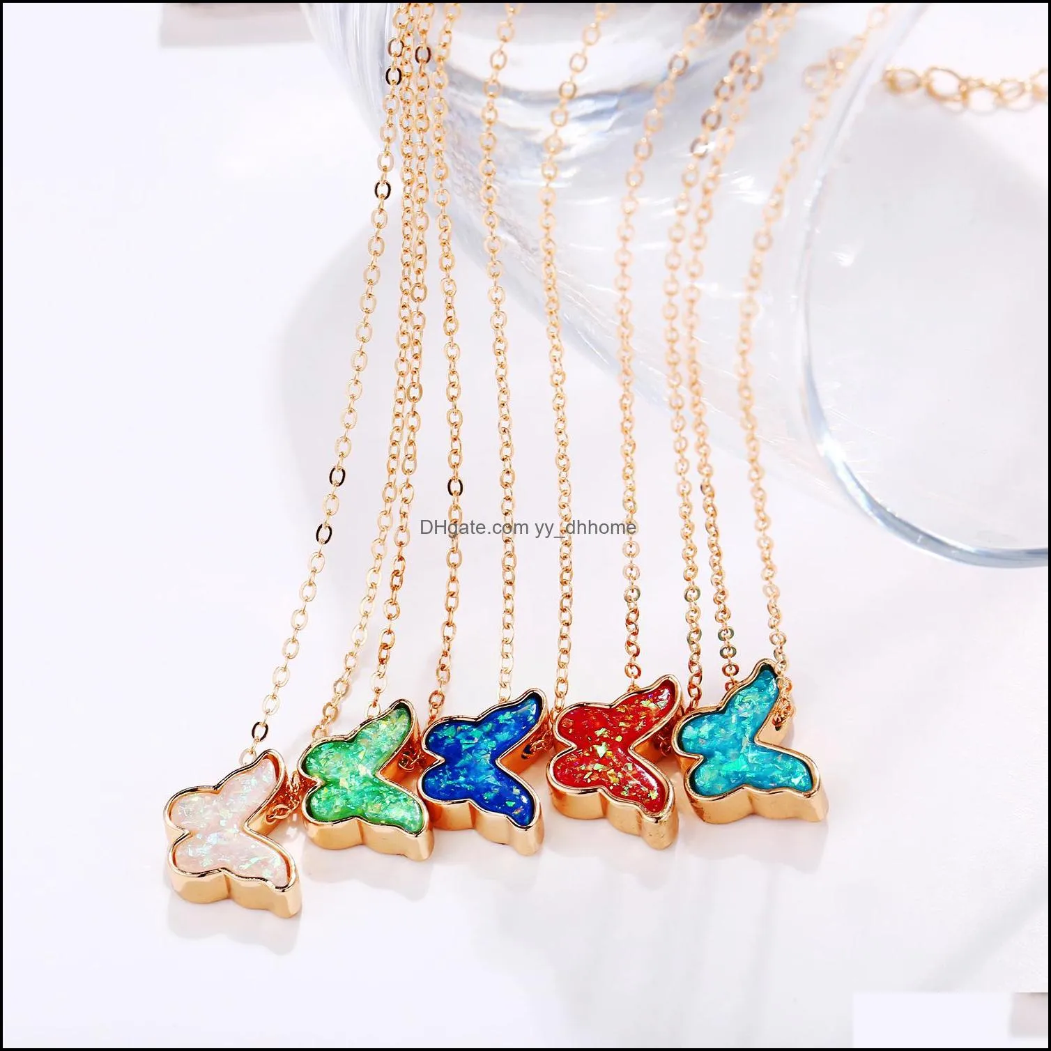 Acrylic Butterfly Necklace 2020 New Fashion Colorful Blue Pink Gold Plated Necklace for Women Girls