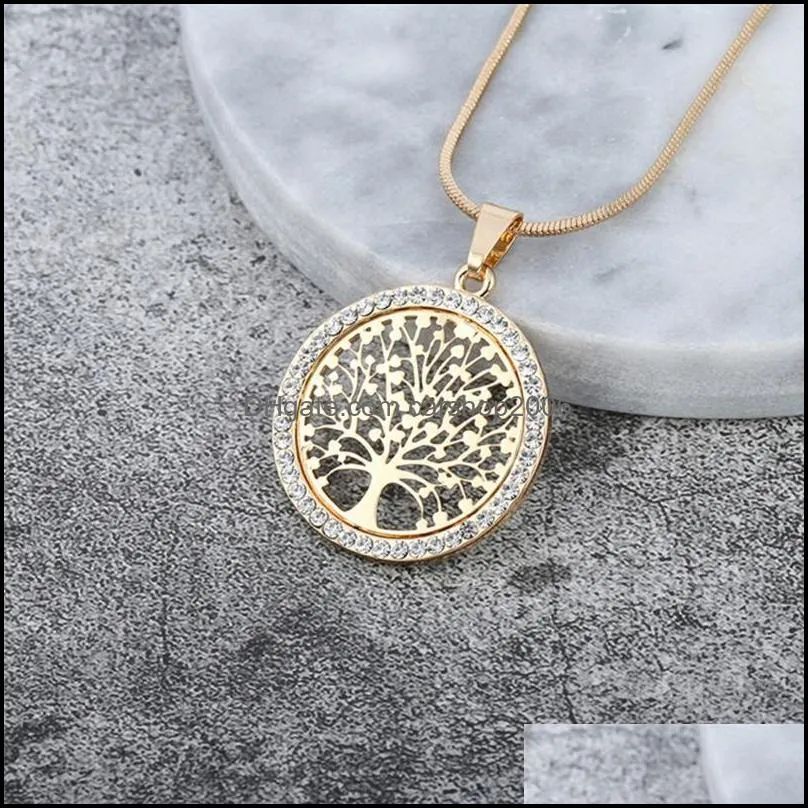 Pendant Necklaces Explosive Natural Wind Round Hollow Zircon Temperament Simple Fashionable Tree Of Life Necklace