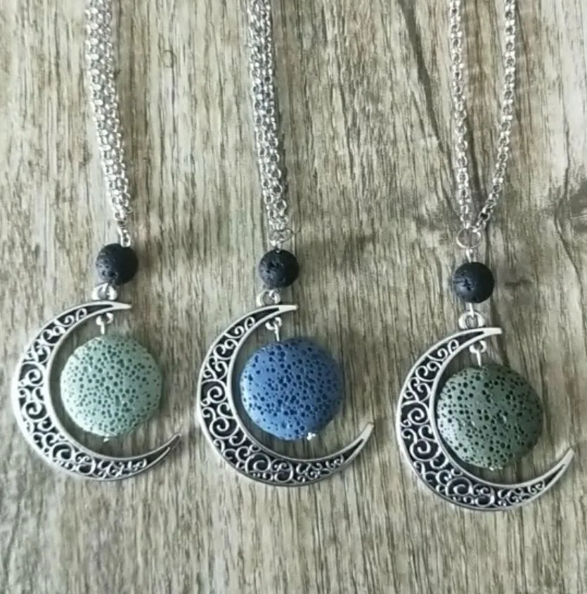 colorful aromatherapy lava stone moon charms pendant essential oil diffuser necklace lava jewelry