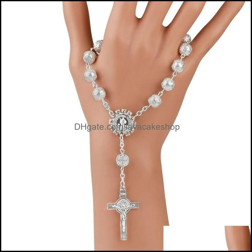 Imitation Pearl Beads Catholic Rosary Crucifix Pendants Bracelet Christening Gifts Baptism Souvenir Wholesale Fast Shipping ZC2102