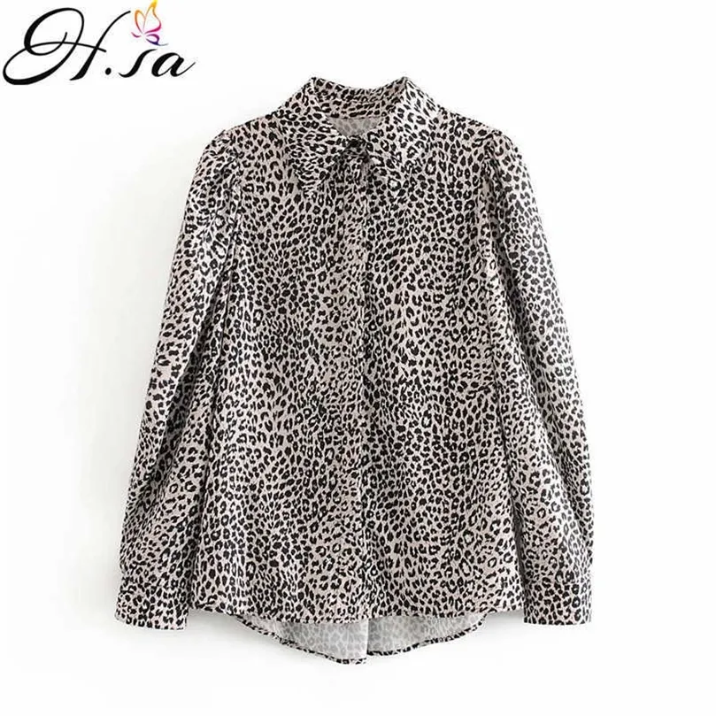 HSA Fashion Leopard Women Printing Tops lange mouw blouse camis solide blusas veer elegant shirt chic tops 210716