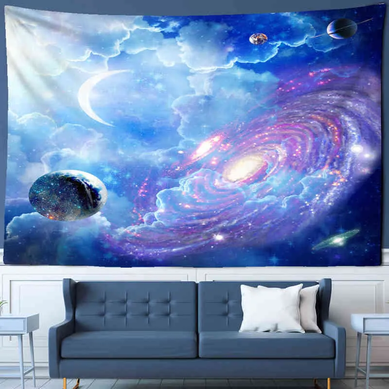 Psychedelic Moon Universe Galaxy Tapestry Decorazione bohémien per tappeti da parete camera da letto Photo Room Art J220804