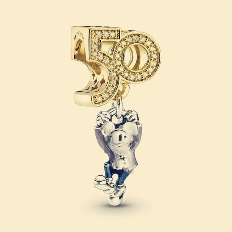 Disny Park Micky 50 ans anniversaire cadeau breloque en argent avec Clear CZ Pandora breloques pour bracelets bijoux à bricoler soi-même faisant des kits perles en vrac argent en gros 769597C01