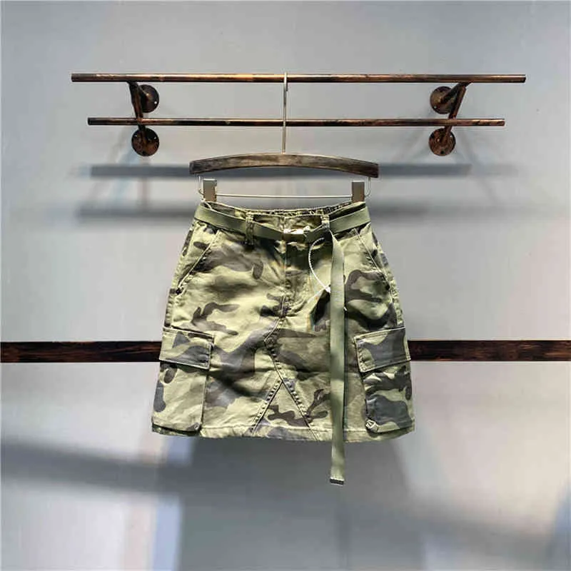 Camouflage Denim Skirt Women Streetwear Spring Summer New Elasticity High Waist Fashion Casual Big Pocket All-match Jean Skirts T220819