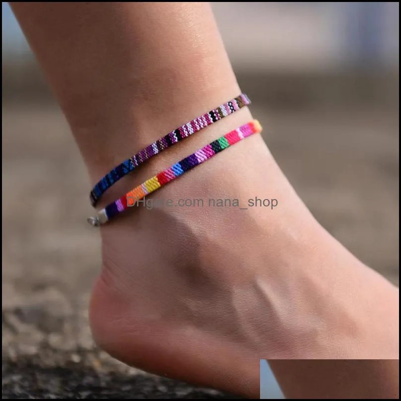 Bohemian Anklets for Men and Women 2pcs/set Handmade Rope Friendship Beach Barefoot Bracelet on the Leg Chain