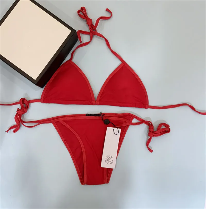 Bikini rojo vendedor caliente, traje de baño de moda para mujer, traje de baño en Stock, trajes de baño sexis con vendaje, almohadilla Sexy, pieza de remolque