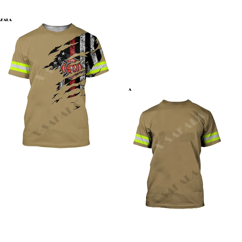 Herren-T-Shirts reißen Abzeichen Feuerwehrmann benutzerdefinierten Namen 3D-Druck schlanker T-Shirt Tops T-Shirts Kurzarm Casual Milchfaser besser als Baumwolle