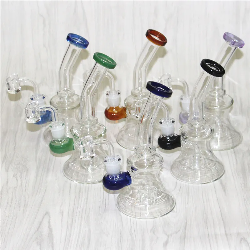 Cachimbo de água de 7,4 polegadas Mini Dab Rigs Vidro Bong 14mm Feminino Joint Water Pipe Com 4mm Quartz Banger Dab Rig para fumar