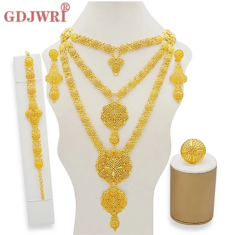 Dubai Schmuck Sets Gold Halskette Ohrring Set Für Frauen Afrikanische Frankreich Hochzeit Party 24K Schmuck Äthiopien Braut Geschenke 220715