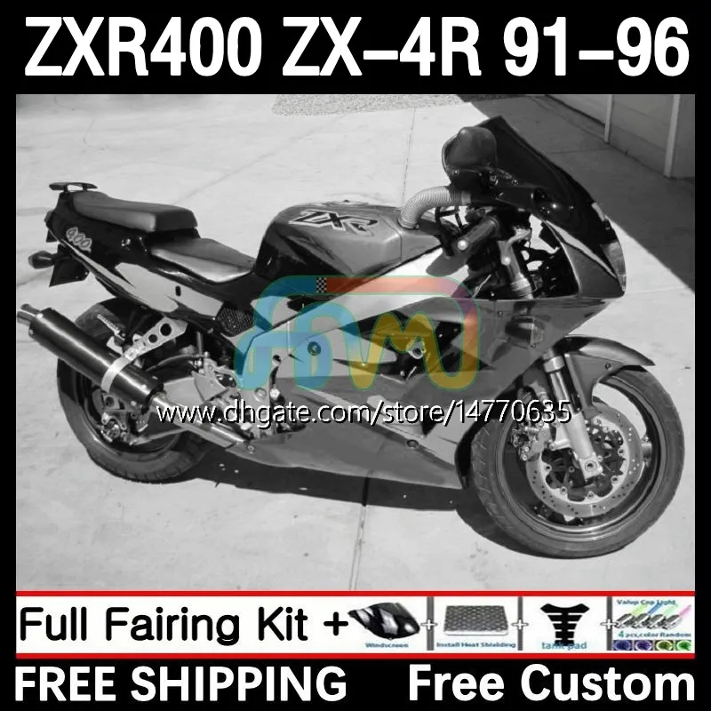 OEM-kropp för Kawasaki Ninja ZXR 400 CC ZX-4R ZX4R 91-96 BOODYWORK 12DH.149 ZX 4R 4 R 400cc ZXR400 91 92 93 94 95 96 ZXR-400 1991 1992 1993 1994 1995 1996 Fairing Glossy Grey Grey Grey Gray