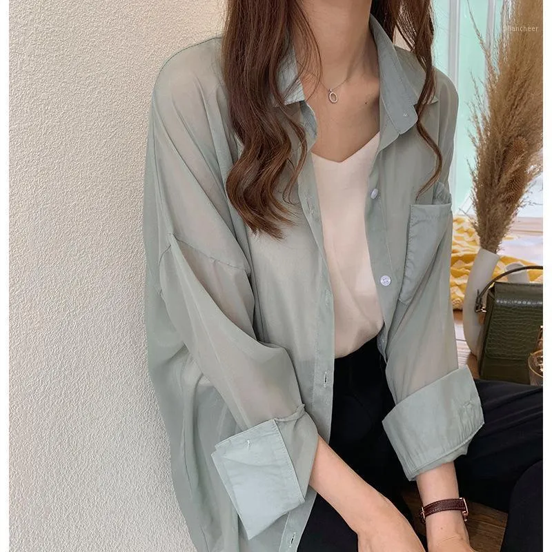 Blusas femininas Camisas Blusa Mulheres Chiffon Sunscreen Roupas Senhoras Estilo Coreano Tops Womens Sold Outwear Loose