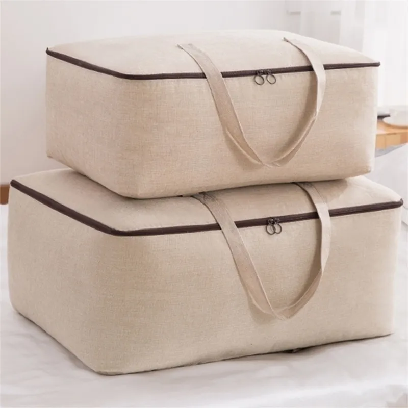 Mcao Large Blanket Clothing Storage Bags No Odor Moisture Proof Cotton Linen Fabric Collapsible Under Bed Organizer HT0902 220531