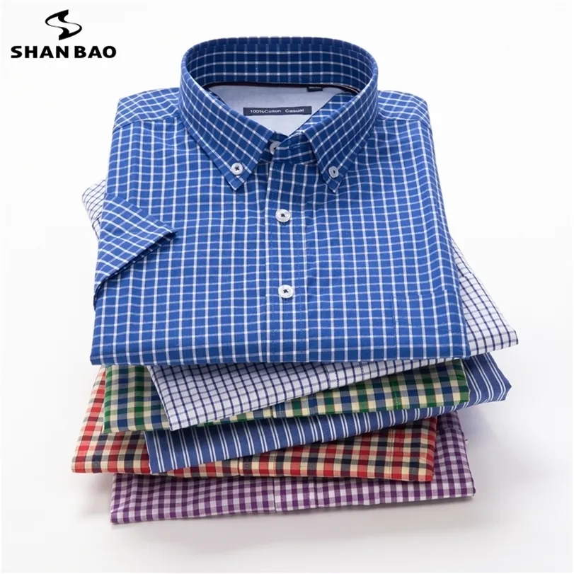 Chemise à manches courtes à carreaux classique pour hommes d'été de haute qualité 100% coton léger et confortable mode jeunesse 220324