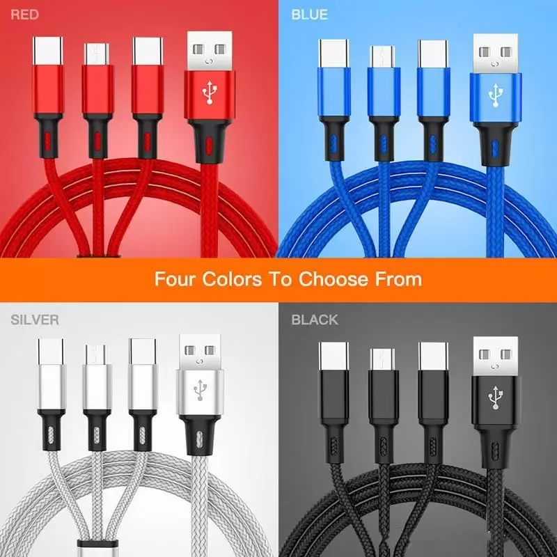 Câbles tressés en nylon 1,2 m multi-couleurs USB Câble de charge rapide Type C Cordon de chargeur Android pour téléphones Samsung Huawei