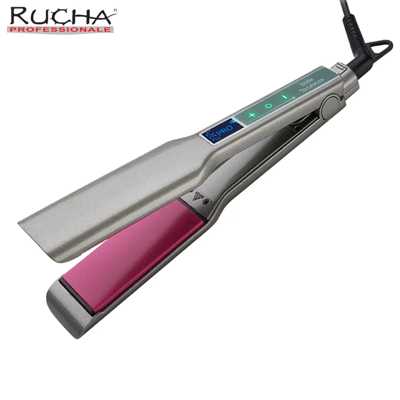 Hair Straightener Smart Touch Display LCD Dispaly Ceramic Heating Plate Flat Irons Professional MCH Fast Warm-up Wide Plate 220613