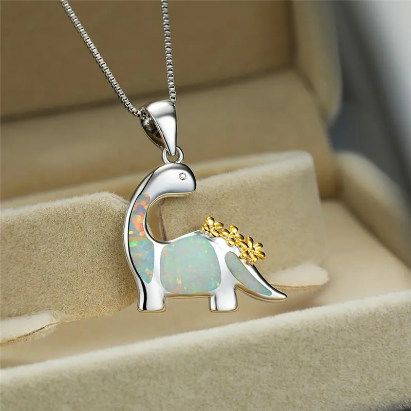 Pendant Necklaces Luxury Female Gold Silver Necklace Simple White Opal Chain Elegant Flower Dinosaur Wedding For WomenPendant