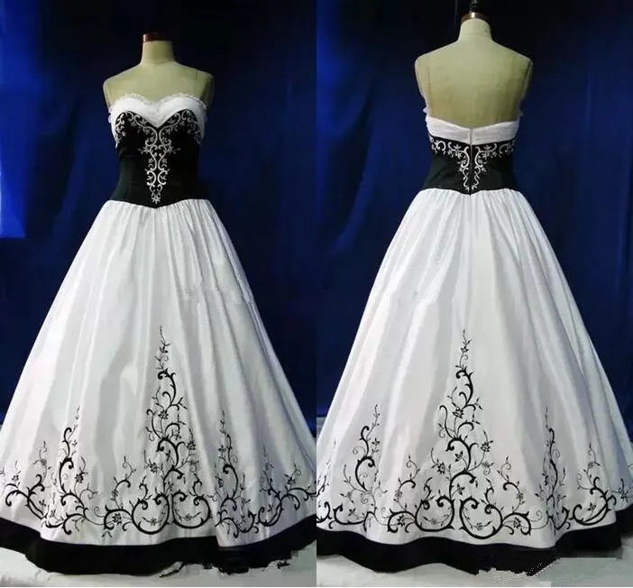 Vintage Gothic Land Brautkleider Schwarz und Weiß Stickerei Perlen Schatz Brautkleider Vestidos De Novia plus Größe