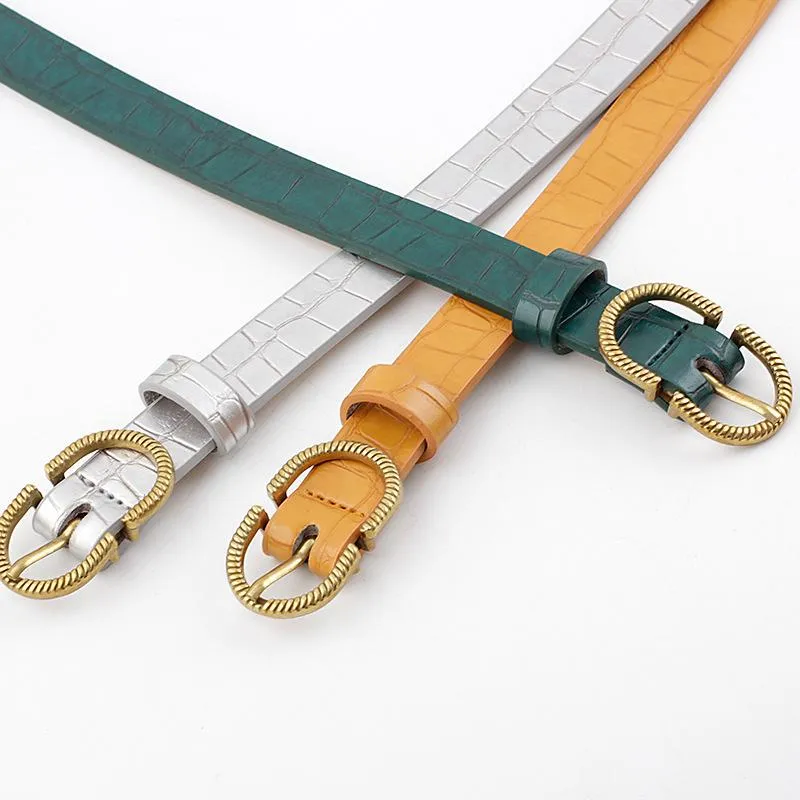 Belts Thin PU Leather Belt Women Stone Grain Strap Female Pin Buckle Waist Ladies Jeans 2022 Black White Green Yellow FashionBelts