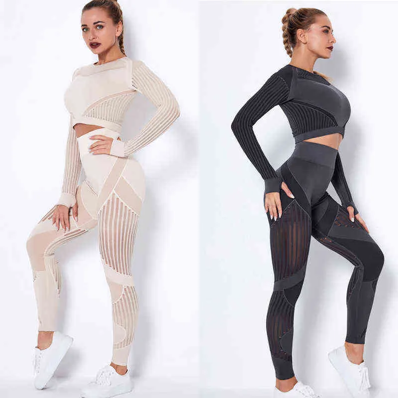 Set da allenamento per donna Completo da yoga in 2 pezzi Tuta da yoga a vita alta Leggings e top corto Abbigliamento da palestra T220725