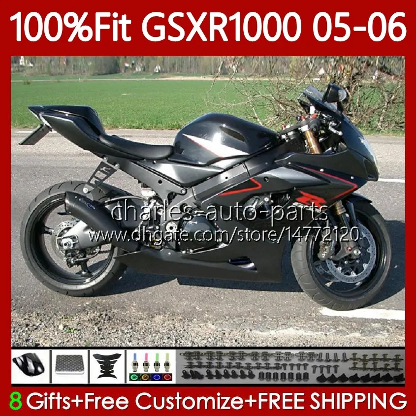 OEM Glossy Black Moto Body för Suzuki GSXR 1000 CC K5 GSX-R1000 2005 2006 Kroppsarbetet 122NO.92 GSXR-1000 GSXR1000 1000cc 05 06 GSX R1000 05-06 Injektionsformfeudes kit