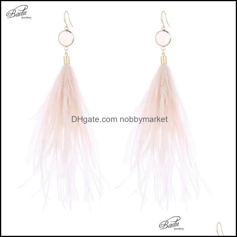 Dangle & Chandelier Badu Vintage Feather Earring For Women Long Light Weight 4 Colors Holiday Jewelry Spring Fashion Gift Drop