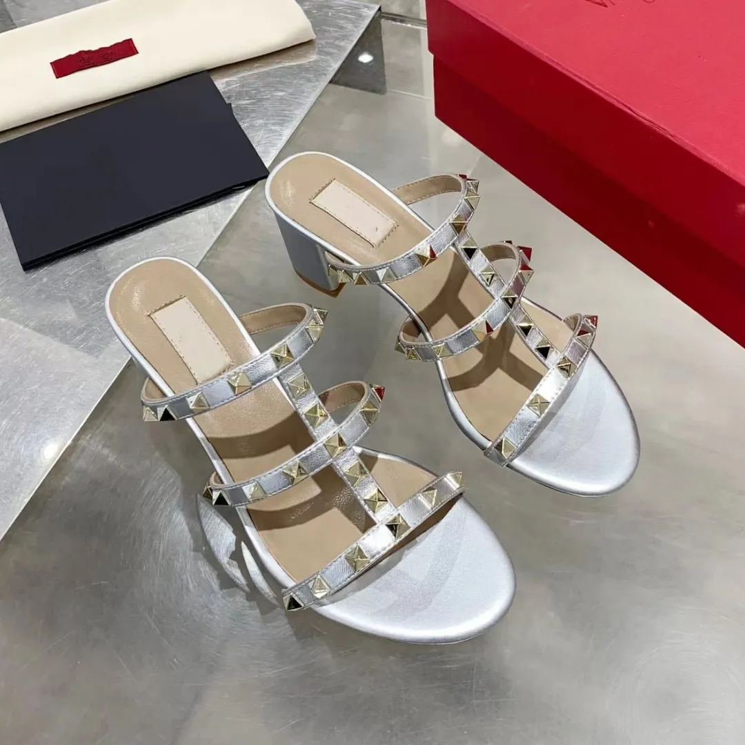 Sandals Slippers High Heeled Rivet Shoes Luxury Designer Brand Factory Shoes Summer Thick High Heels Pointed Wedding Shoe Our Size 35 42 With Box From 71 07 DHgate
