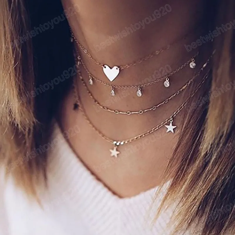Coloques de corrente de cristal boêmio para mulheres colares para mulheres colares de joias vintage de várias camadas