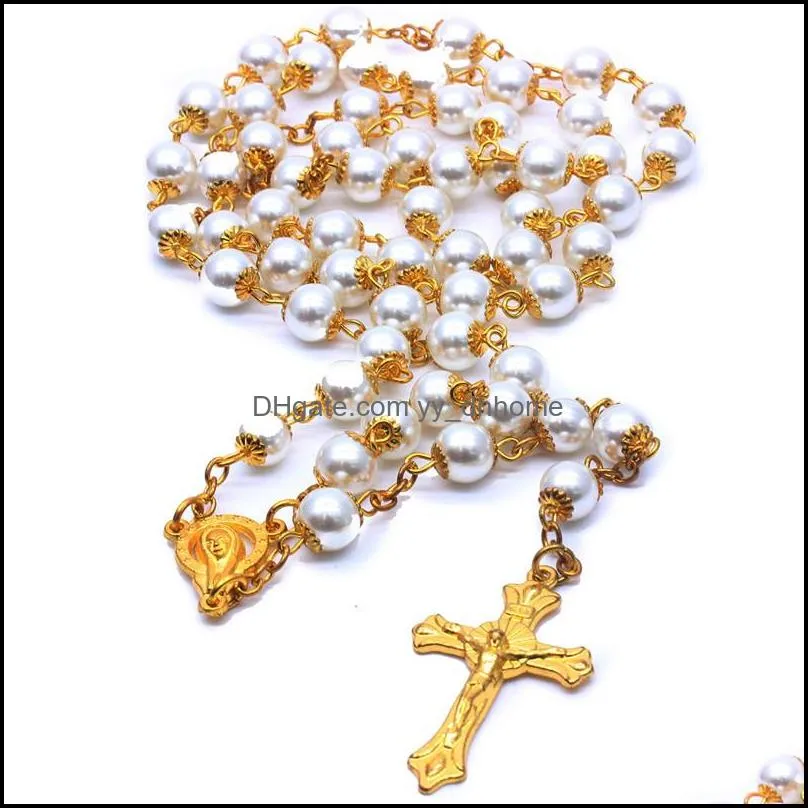 fashion cross beads pendant necklace 3 colors handmade jesus prayer rosary necklaces lady men charm jewelry accessories p224fa