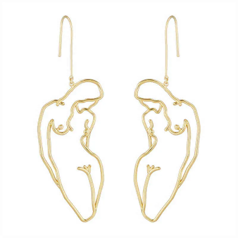 Boucles d'oreilles en fil de forme de corps féminin de liberté originale 2021 boucles d'oreilles abstraites de corps de dame de visage pour les femmes grandes boucles d'oreilles de déclaration G220312