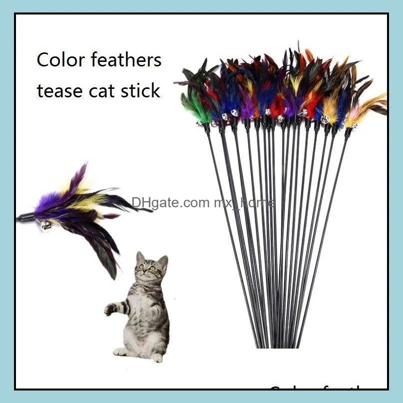 Bell Feathers Pet Tease Cat And Stick Color Interactive Teasing Toys Fishes Deity To Amuse The Pole T4H0239 Drop Delivery 2021 Supplies Home