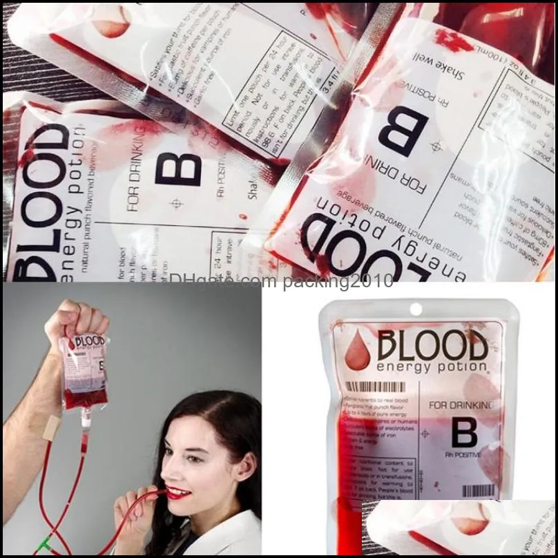 Safety Juice Energy Drink Bag Transparent Leak Proof Vampires Blood Bags For Halloween Event Party Pouch Hot Sale 0 7gm BB