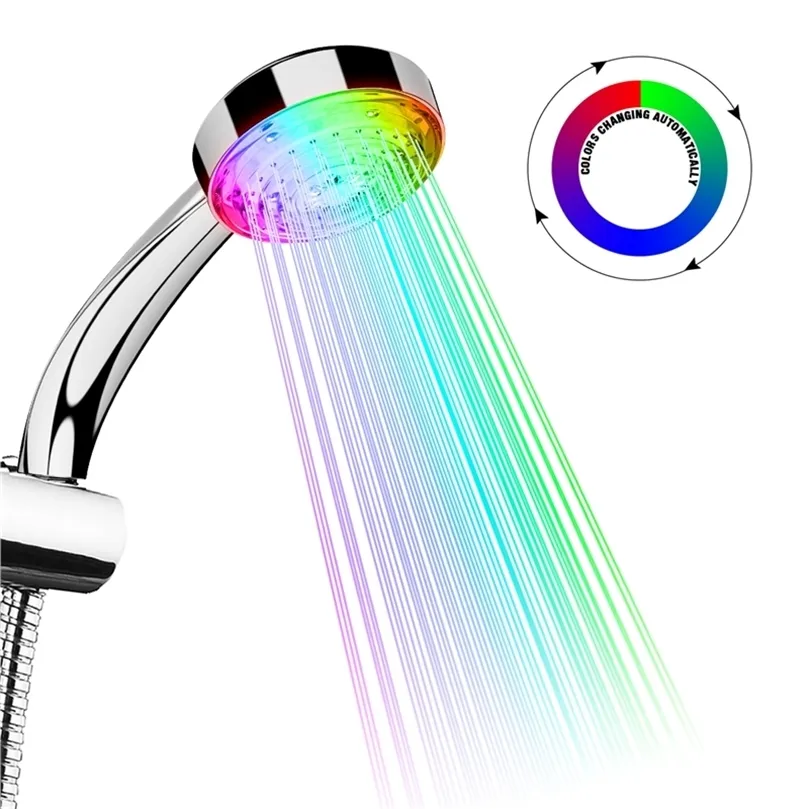 Zmieniająca kolor głowica prysznicowa Led Light Świecące automatyczne 7 Ręczne oszczędzanie wody Wystrój łazienki 220401