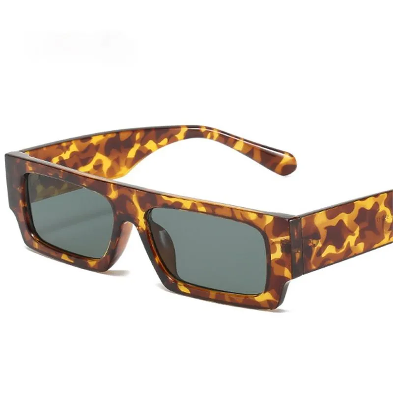 Solglasögon mode rektangel kvinnor vintage leopard mörkgröna glasögon män fyrkantiga platt topp solglasögon nyanser uv400sunglasses