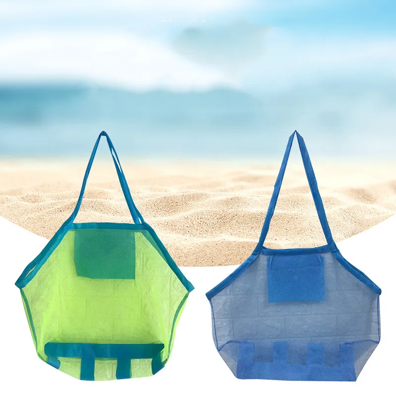 Barn Sandbeach Proteable Mesh Bag Barnleksaker Lagringsväskor Simande stor strandväska för handdukar Kvinnor Kosmetisk sminkväska