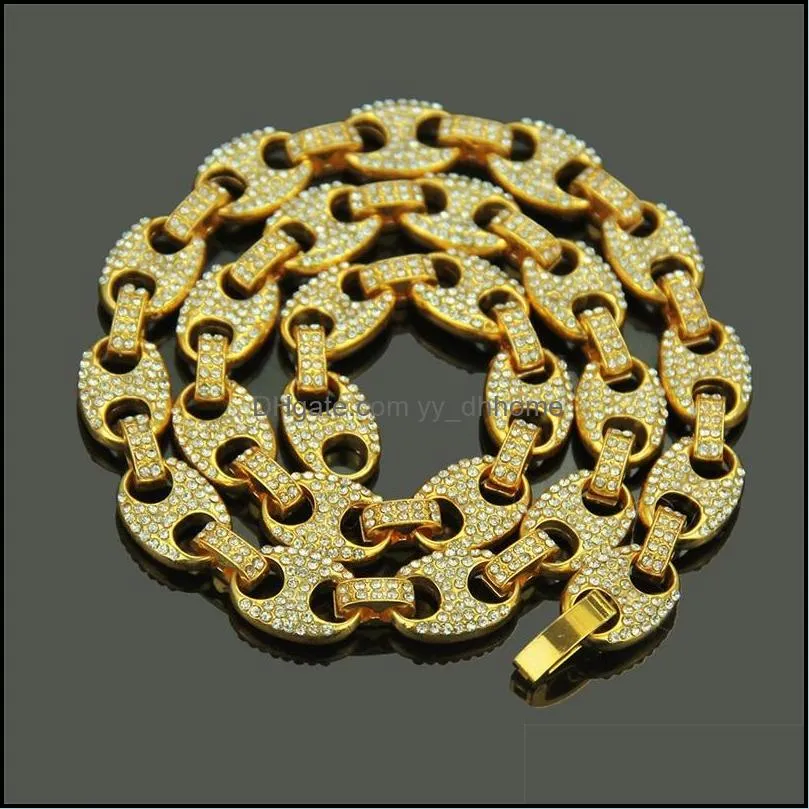 Hip Hop 12mm Gold Silver Color Plated Iced Out Puff Marine Anchpr Chain Link Bling Necklace for Men 291 J2