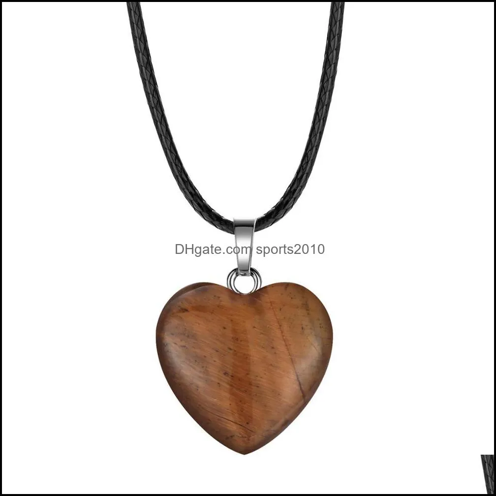 natural stone love heart pendant necklace 45cm black rope leather cord for women men friendship happy jewelr sports2010