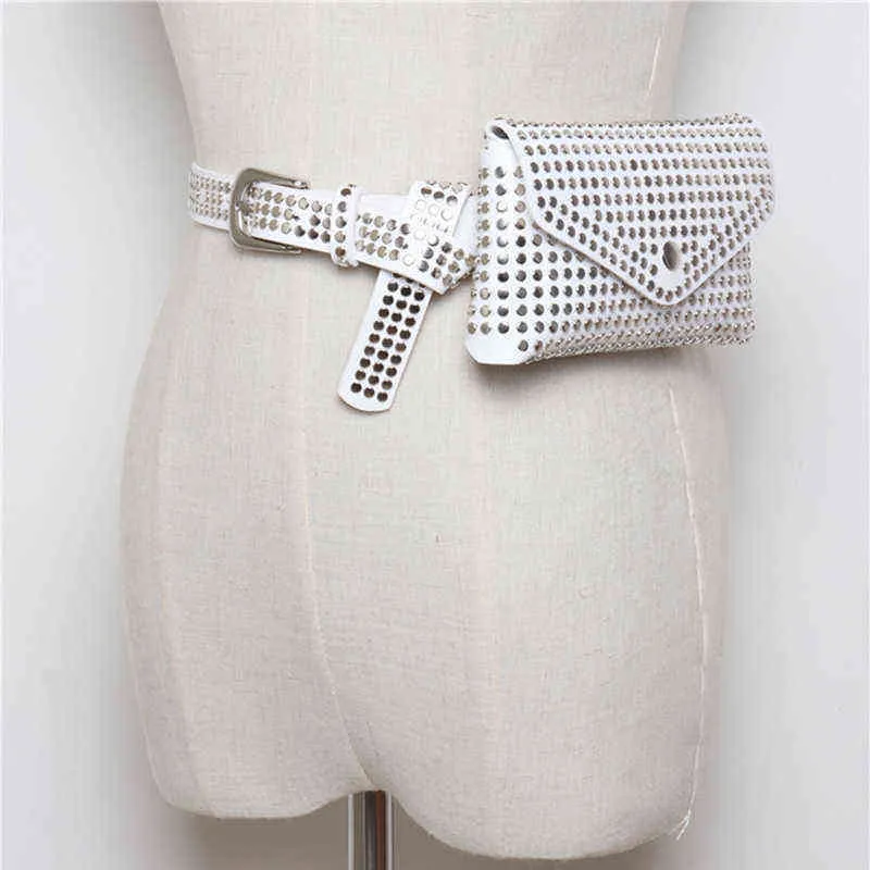 Waist Bags Women Waist Bag Fashion Fanny Pack Rivet Punk Belt Pack Vintage Mini waist Bag Pu Leather chest bags Simple Casual Belt Bags 220419