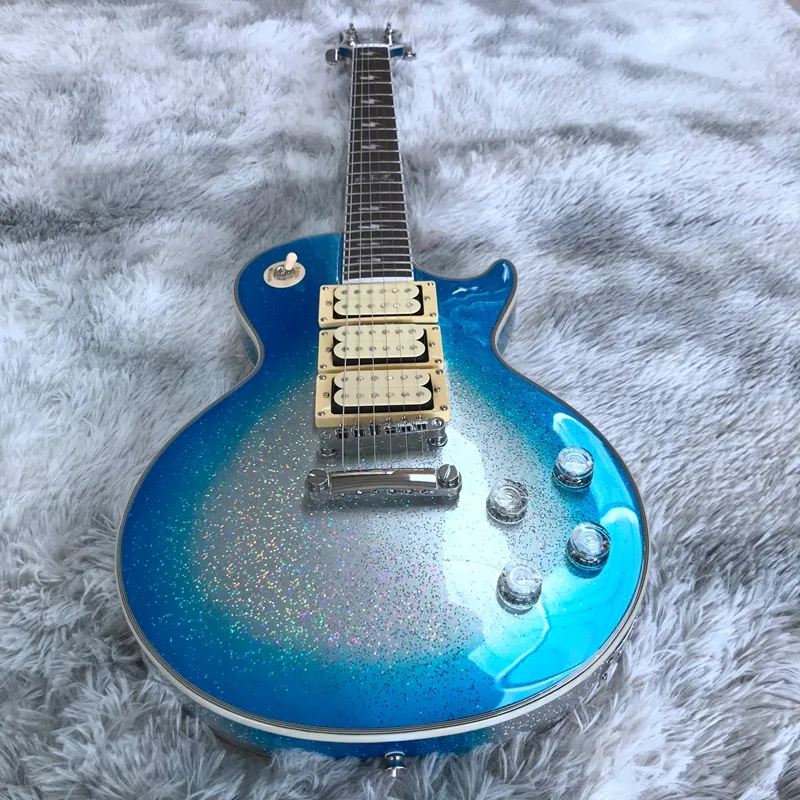 Rare Frehley Metallic Blue Burst Electric Guitar Mirror Truss Rod 3 Covers Grover Tuners