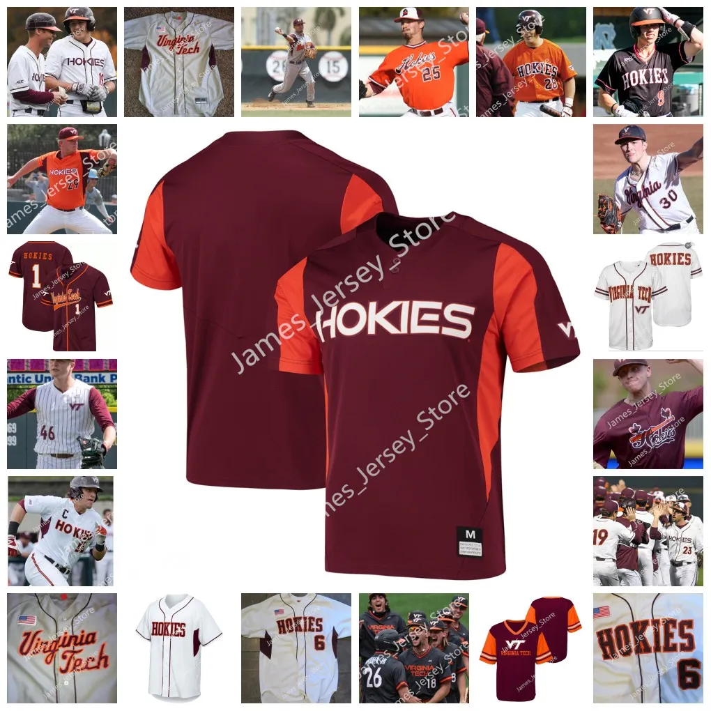 2022 NCAA Custom Virginia Tech Hokies Baseball Jersey 29 Carson Jones 31 Jack Hurley 23 Eduardo Malinowski 33 Nick Holesa 24 Nick Biddison Tanner Schobel Cade Swisher