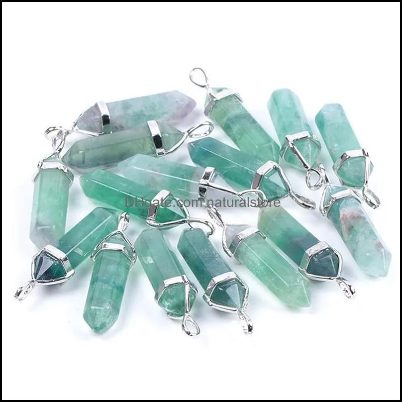 natural fluorite mens womens necklace jewelry hexagonal prismatic rough stone long tag pendant chain fashion colorful firefly 5hs j2b