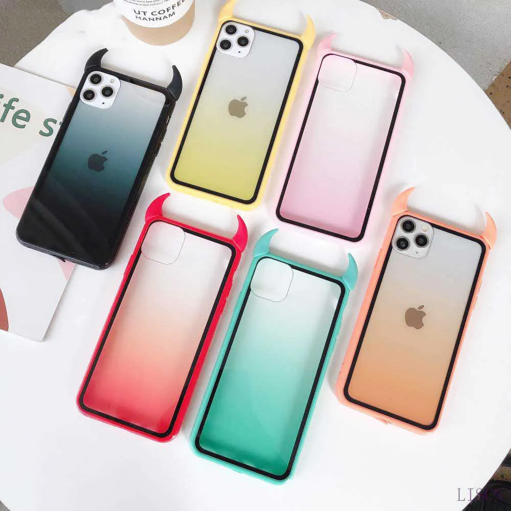 Cute Devil Horn Phone Case for iPhone 13 12 11pro Max XS Max XR X 6 6S 7 8 Plus Coft Comple Protection Acrylic Wover Prock