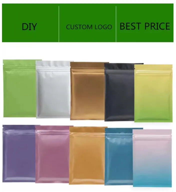 4 taglie da 200 pezzi Matt a colore zip ribellabile con zip ridotto Mylar stoccaggio sacchetti in alluminio in alluminio Plasticpouch in magazzino