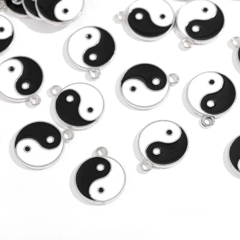 Charmos 10pcs preto esmalte branco yin yang prata pendente de colar de pulseira de prata para jóias fabricando suprimentos 18 21cmcharms